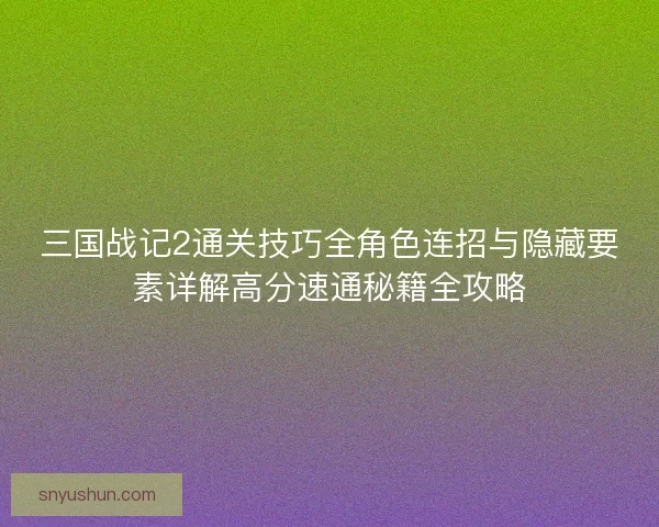 三国战记2通关技巧全角色连招与隐藏要素详解高分速通秘籍全攻略