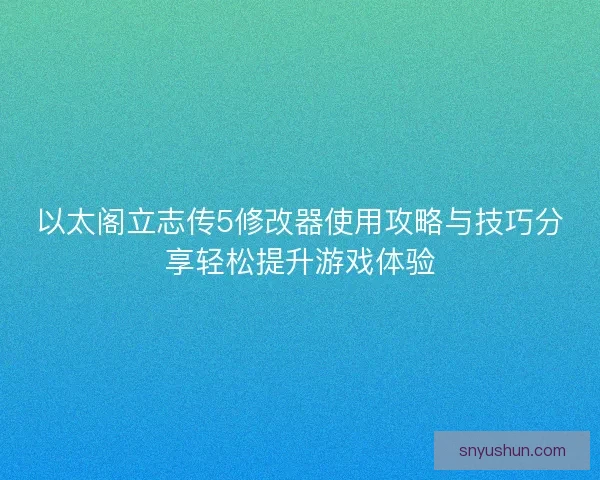 以太阁立志传5修改器使用攻略与技巧分享轻松提升游戏体验